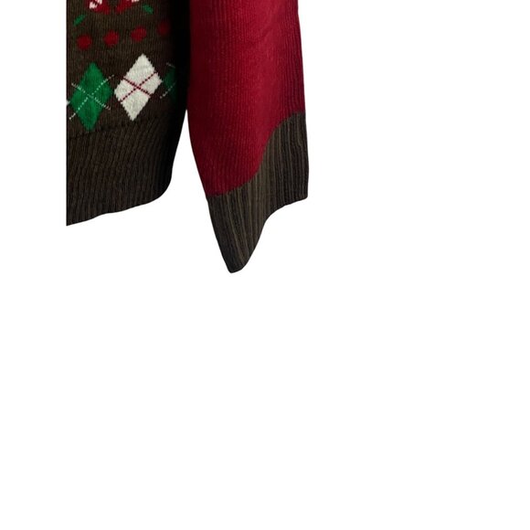 Blueberry Festive Ugly Christmas Sweater Brown Red Fair Isle Holidays Pullover - Picture 10 of 10